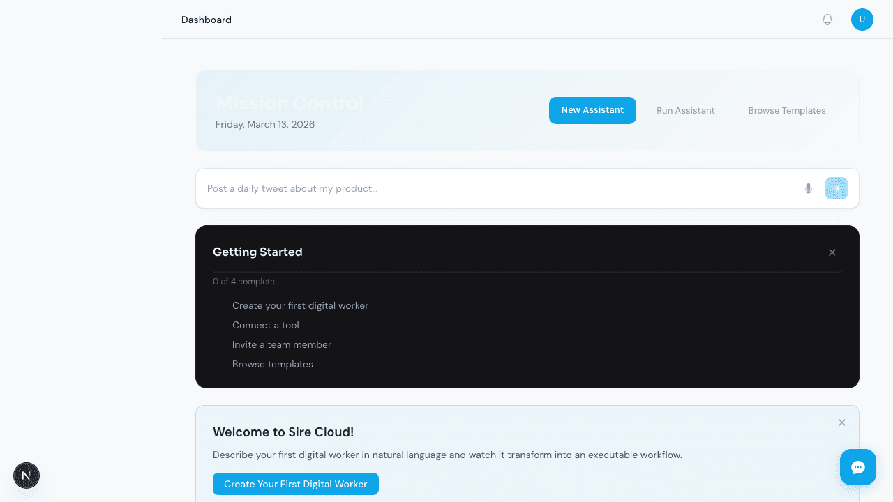 Mission Control dashboard showing workflow management and real-time monitoring