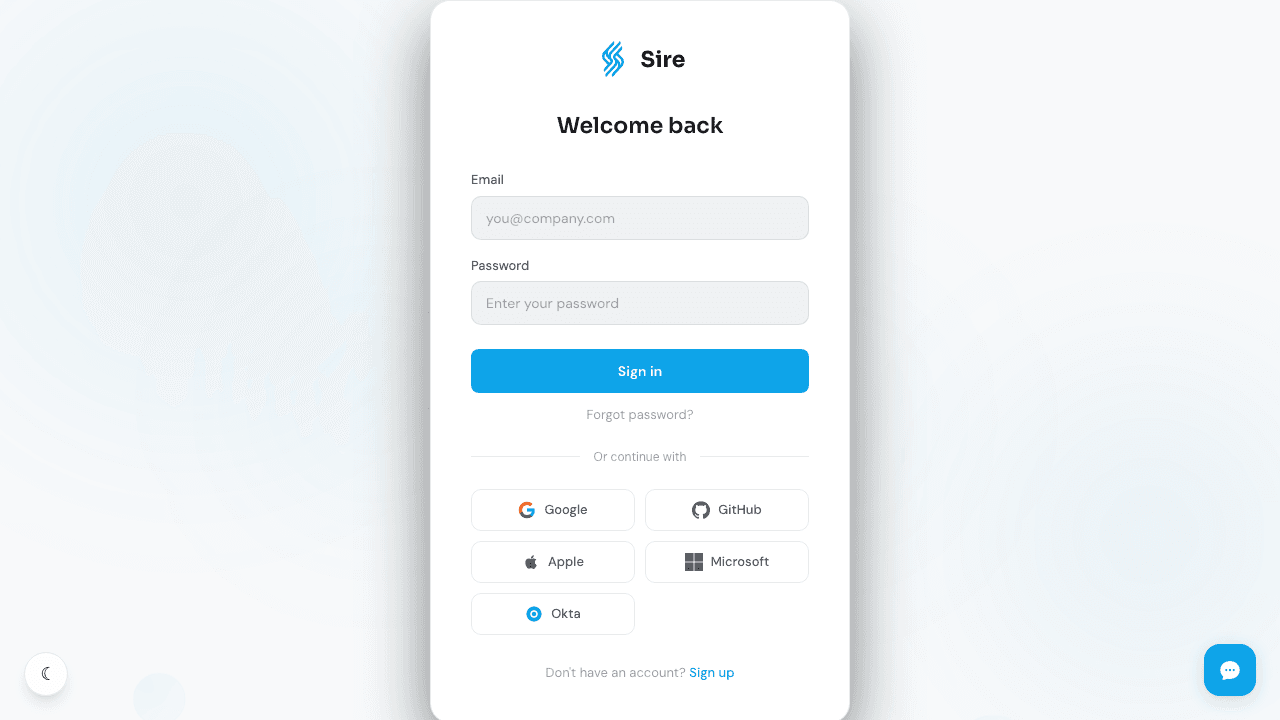 Landing page showing Sire's AI-native architecture with intent-driven workflow generation
